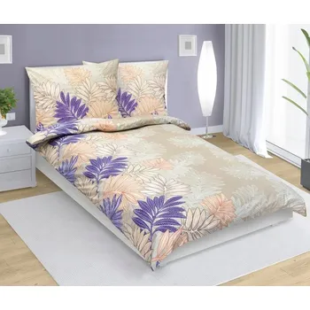 Povlečení Povlečení bavlněná kapradina - lososová, fialová 140x200, 70x90 cm
