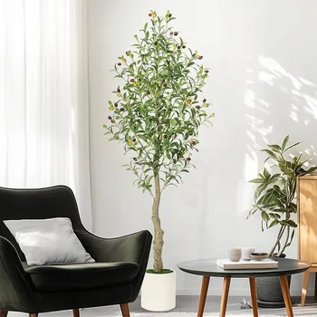 umělá květina Olivovník umělý, rostlina umělá, 150 cm, s bílým květináčem, do bytu, obývacího pokoje