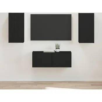 Obývací stěna vidaXL Sestava TV skříněk Nástěnný 2 pcs Černá kompozitní dřevo [3408962]