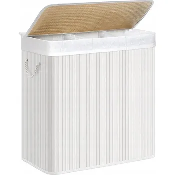 Koš na prádlo Velký koš na prádlo 150 l bílý – plastový v ratanovém stylu, 3 přihrádky