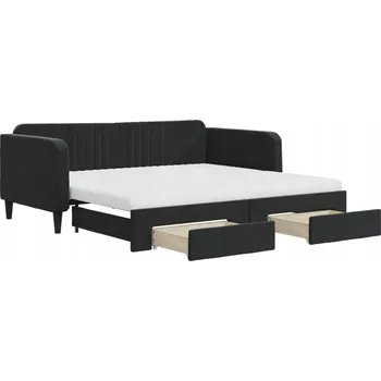 Pohovka Černá rozkládací lenoška se zásuvkami 213x100x75 cm