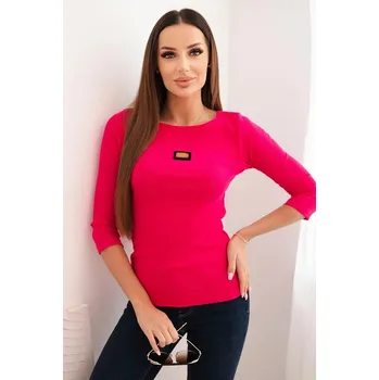 Dámská halenka Dámská pruhovaná blůza s 3/4 rukávem a ozdobnou nášivkou malinová UNI