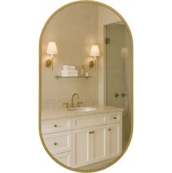 Zrcadlo Zrcadlo Oválné Nástěnné do Koupelny Obývacího Pokoje Předsíně 100x50cm Zlatý Rám