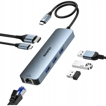 USB hub BENFEI 6v1 USB-C HUB s HDMI (4K@60Hz), 100W Power Delivery, 3x USB 3.0