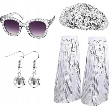 Karnevalový kostým KOSTÝM PŘEVLEK 4 cz ČEPICE NOHAVICE NÁUŠNICE BRÝLE FLITRY DISCO 70s