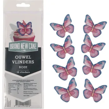 Jedlá dekorace na dort BrandNewCake Motýlci na dort růžoví 16 ks – jedlý papír