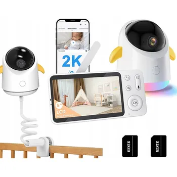 IP kamera Elektronická chůvička s WiFi kamerou otočná 2K 3MPx LCD 5" 4x zoom + držák