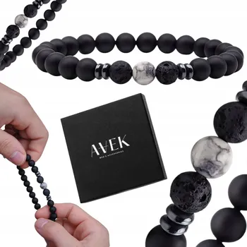 Náramek PÁNSKÝ NÁRAMEK KORÁLKOVÝ ČERNÝ Z ONYXU A VULKANICKÉ LÁVY JAKO DÁREK