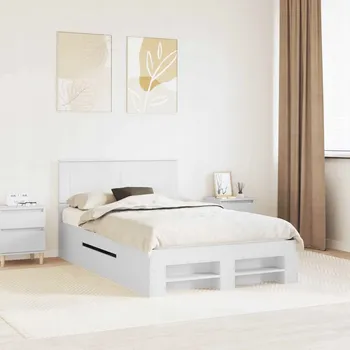 Postel Rámeček postele Bílý 137 x 203 cm Materiál na bázi dřeva