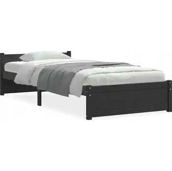 Postel Černý dřevěný rám postele 90x200 cm s čelem, masivní borovicové dřevo