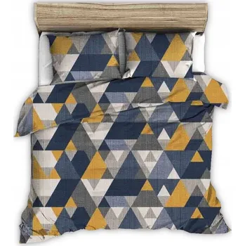 Povlečení Krepové povlečení 160x200 tmavě modré žluté béžové trojúhelníky Vysoká kvalita