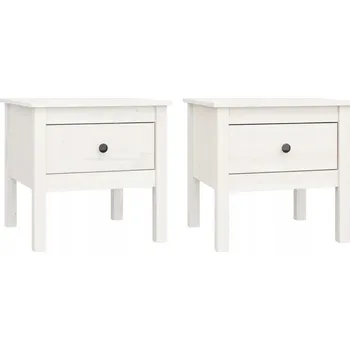 Konferenční stolek Bílý odkládací stolek z masivního borovicového dřeva se zásuvkou, 50 x 50 x 49 cm