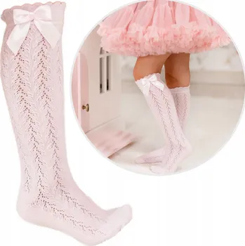 Dětské AŽUROVÉ PODKOLENKY s MAŠLIČKOU bavlna Růžová Milena *32-34