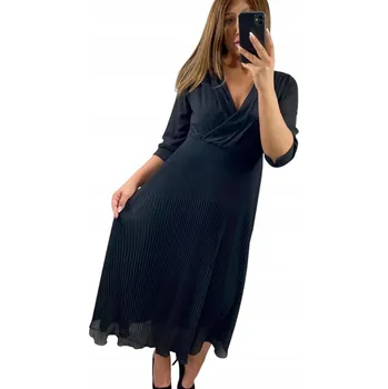 Dámské šaty V652 ELEGANTNÍ PLISOVANÁ ŠATY ČERNÁ vel. 52 (6XL)