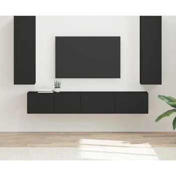 Obývací stěna vidaXL Sestava TV skříněk Nástěnný 3 pcs Černá kompozitní dřevo [3408980]