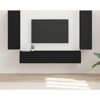 Obývací stěna vidaXL Sestava TV skříněk Nástěnný 4 pcs Černá kompozitní dřevo [3409034]