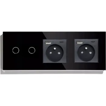 vypínač DOTYKOVÝ DVOJITÝ VYPÍNAČ 2K + 2x USB-C ZÁSUVKA, SKLENĚNÝ VYPÍNAČ