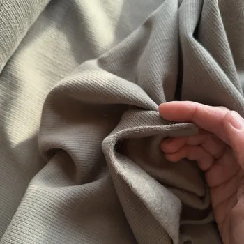 Světlá khaki, teplákový úplet s počesem, bavlna, žebro