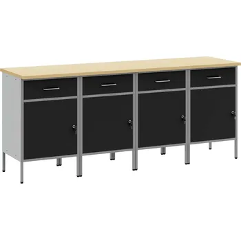 Dílenský stůl vidaXL Pracovní skříň se zásuvkou 4 pcs Černá a šedá 200 x 55 x 85 cm [3321384]