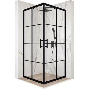 Sprchový kout 80x80 cm posuvné dveře černý sklo ESG 6 mm + povrchová úprava
