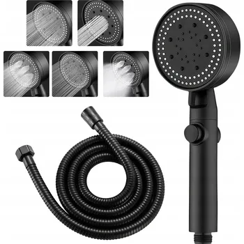 Sprchový set SPRCHOVÁ HLAVICE 5 REŽIMŮ PRO NÍZKÝ TLAK ČERNÁ S NEREZOVOU HADICÍ