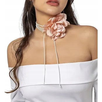 Náhrdelník Náhrdelník choker na řemínku saténová květina dlouhý vázaný ozdoba na krk