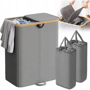 Koš na prádlo SKLÁDACÍ KOŠ NA PRÁDLO BAMBUSOVÝ LÁTKOVÝ OXFORD 150L