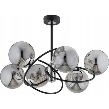 Stropní svítidlo černé chromové skleněné koule kouřové do obýváku 6 žárovek Alfa