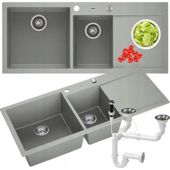 Granitový dřez Dvoukomorový granitový dřez ZEUS šedý