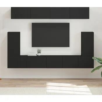 Obývací stěna vidaXL Sestava TV skříněk Nástěnný 5 pcs Černá kompozitní dřevo [3409088]