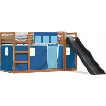 Postel Dřevěná patrová postel se skluzavkou, voskovaný hnědý odstín, 205,5 x 97,5 x 113 cm