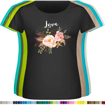 Dámské tričko levne-damske-bavlnene-tricko-potisk-kvetiny-love-laska-ruze Barva: Black -černá, velikost: 7XL