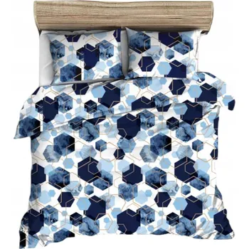 Povlečení Krepové povlečení 160x200, modrá, bílá geometrie