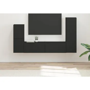 Obývací stěna vidaXL Sestava TV skříněk Nástěnný 4 pcs Černá kompozitní dřevo [3409025]