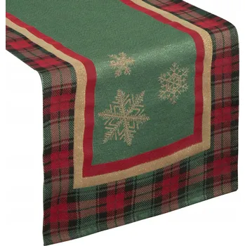 ubrus Vánoční běhoun na stůl 45x140 Star zelený gobelínový Vánoce