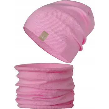 Čepice Růžová Sada ČEPICE + nákrčník ŽEBROVANÁ podzim jaro 50-56