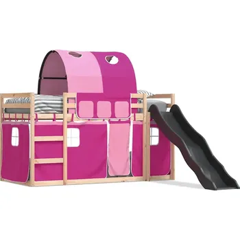 Postel Dřevěná patrová postel se skluzavkou, antracitová, 205,5 x 97,5 x 113 cm