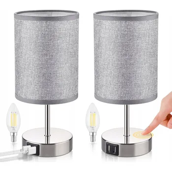 Lampička LED LAMPA MODERNÍ STOLNÍ LAMPIČKA NOČNÍ DOTYKOVÁ SE 2 USB PORTY 2ks