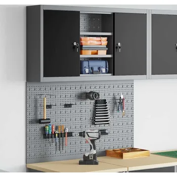 Skříňka na nářadí vidaXL Sada pracovních skříní 3 pcs Černá Práškově lakovaná ocel [3321404]