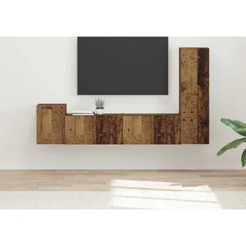 Obývací stěna vidaXL Sestava TV skříněk Nástěnný 4 pcs Staré dřevo kompozitní dřevo [3409004]
