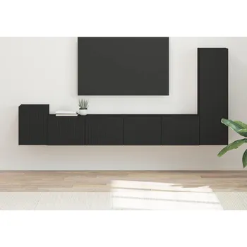Obývací pokoj vidaXL Sestava TV skříněk Nástěnný 3 pcs Černá kompozitní dřevo [3409016]