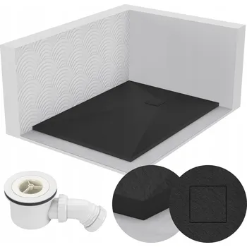 Sprchová vanička SPRCHOVÁ VANIČKA OBDÉLNÍKOVÁ 90x80 KAMENNÝ VZOR 2,6 CM ČERNÁ + SIFON