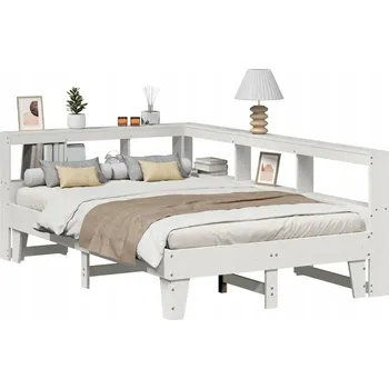 Postel VidaXL Postel s regálem, bez matrace, bílá, 135x190 cm, borovice