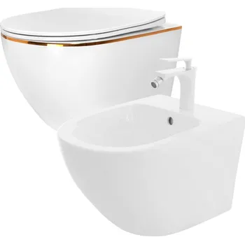 Rea REA/S - SET závěsné WC Carlo Flat Mini Gold Edge Rimless + Bidet Carlo Mini REA-C1222 + REA-C2276