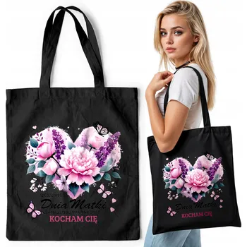 Černá bavlněná nákupní taška – ŠŤASTNÝ ŽIVÝ DEN MATEK