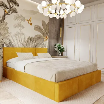 Postel Čalouněná dvoulůžková postel Mabeno 180x200 žlutá