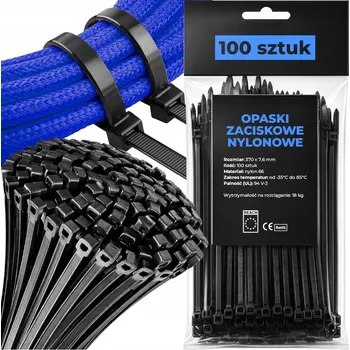 Organizace kabelů Upínací pásky STAHOVACÍ PÁSKY 370x7,6 mm ČERNÉ 100 ks Nylonové silné UV
