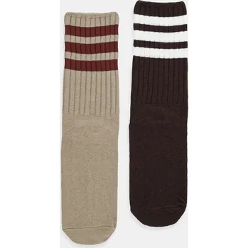 Pánské ponožky Ponožky s příměsí lnu adidas Originals 3-Stripes 2-pack JX5201 hnědá 88X, vel. 43/45