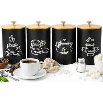 Dóza na potraviny Sada kuchyňských dóz 4 černé dózy na káva, čaj, cukr a sůl