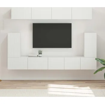 Obývací stěna vidaXL Sestava TV skříněk Nástěnný 5 pcs Bílá kompozitní dřevo [3409087]
